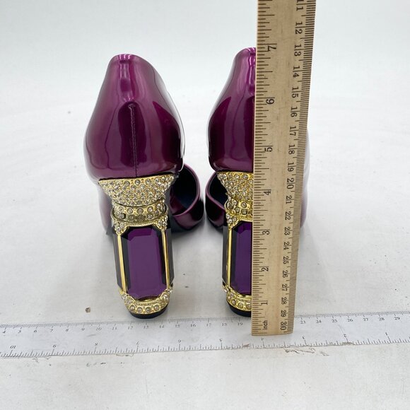 FSJ Purple Bridal Pointed Toe High Heel Crystal Pumps Slip on Wedding Thick Shoe - Picture 5 of 8